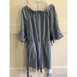 Blue and white striped romper